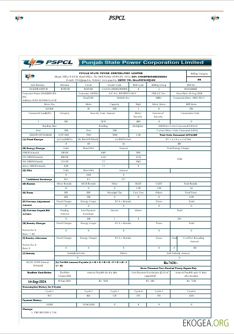 INDE PSPCL facture de services publics pour les entreprises Modèle Word et PDF các trang đã xóa